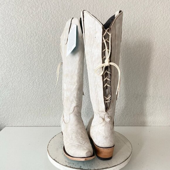 Lane LEXINGTON Knee High Tall Womens Cowboy Boots 9 White Western Cowgirl Zipper - Picture 11 of 11